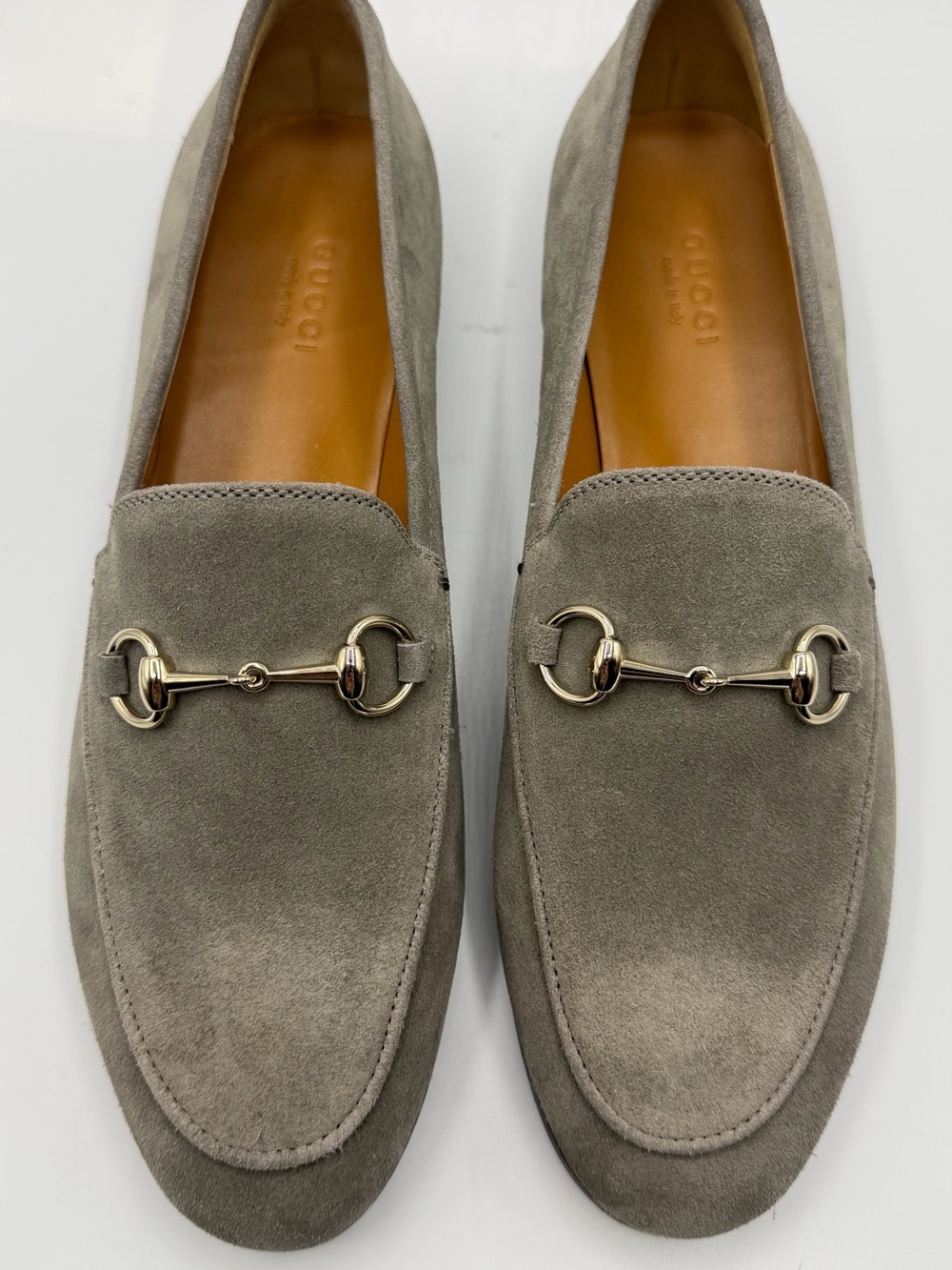 NIB Gucci New Fango Grey Suede Jordaan Horsebit Buckle Loafer Slippers EU 39 - Picture 2 of 14